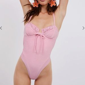 NWT For love and lemons pink sparkly rosewater one piece swimsuit Barbie size M